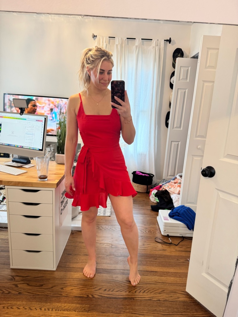 Red Tie-Waist Mini Dress